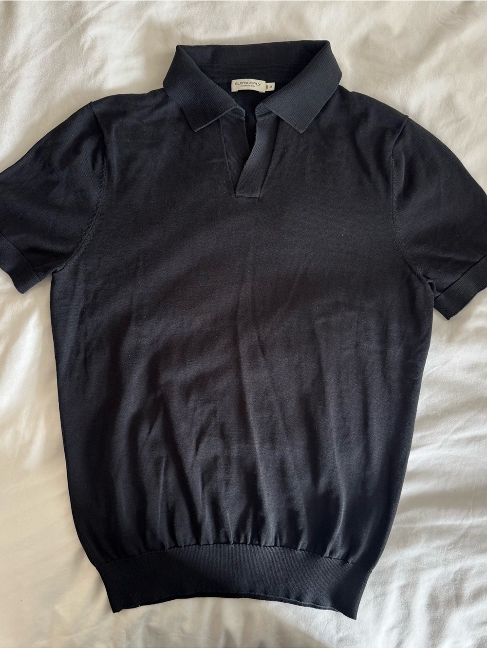 Suitsupply Black Johnny Collar Cotton-Silk Short-Sleeve Polo Medium